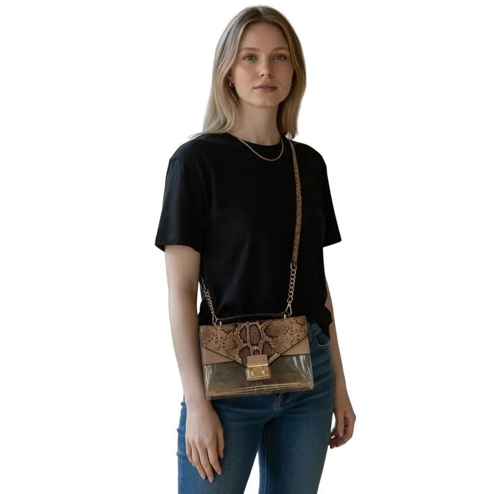 Michael KORS Beige / Brown Python Embossed Leather/ PVC Sloan Top Handle Bag